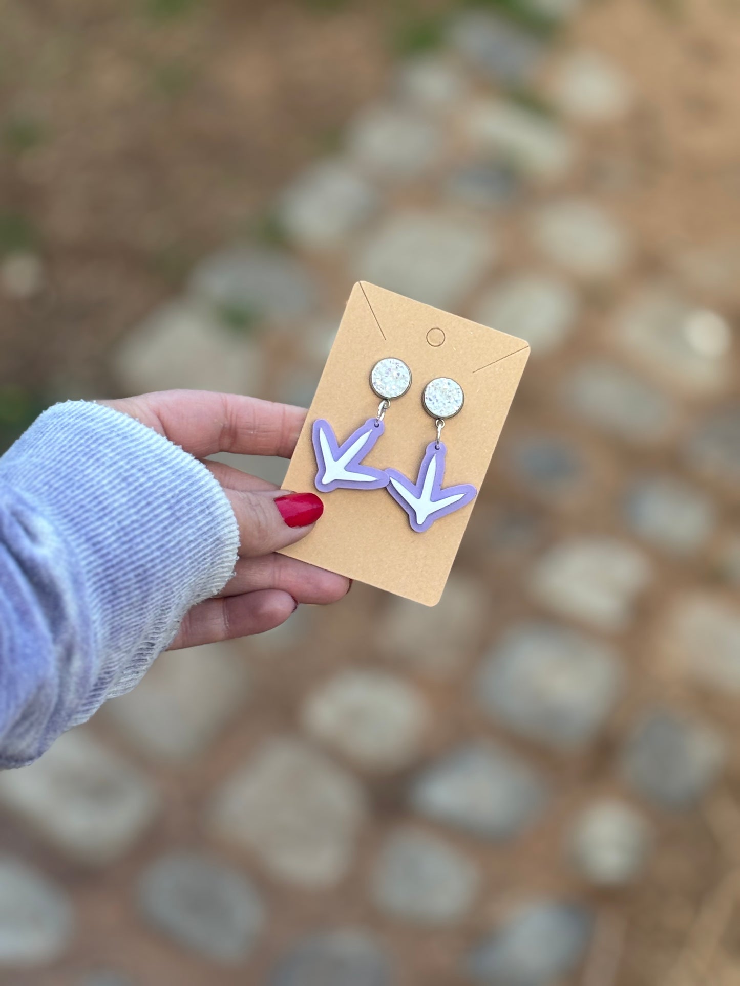 Chick Print Pastel Purple and White Earrings