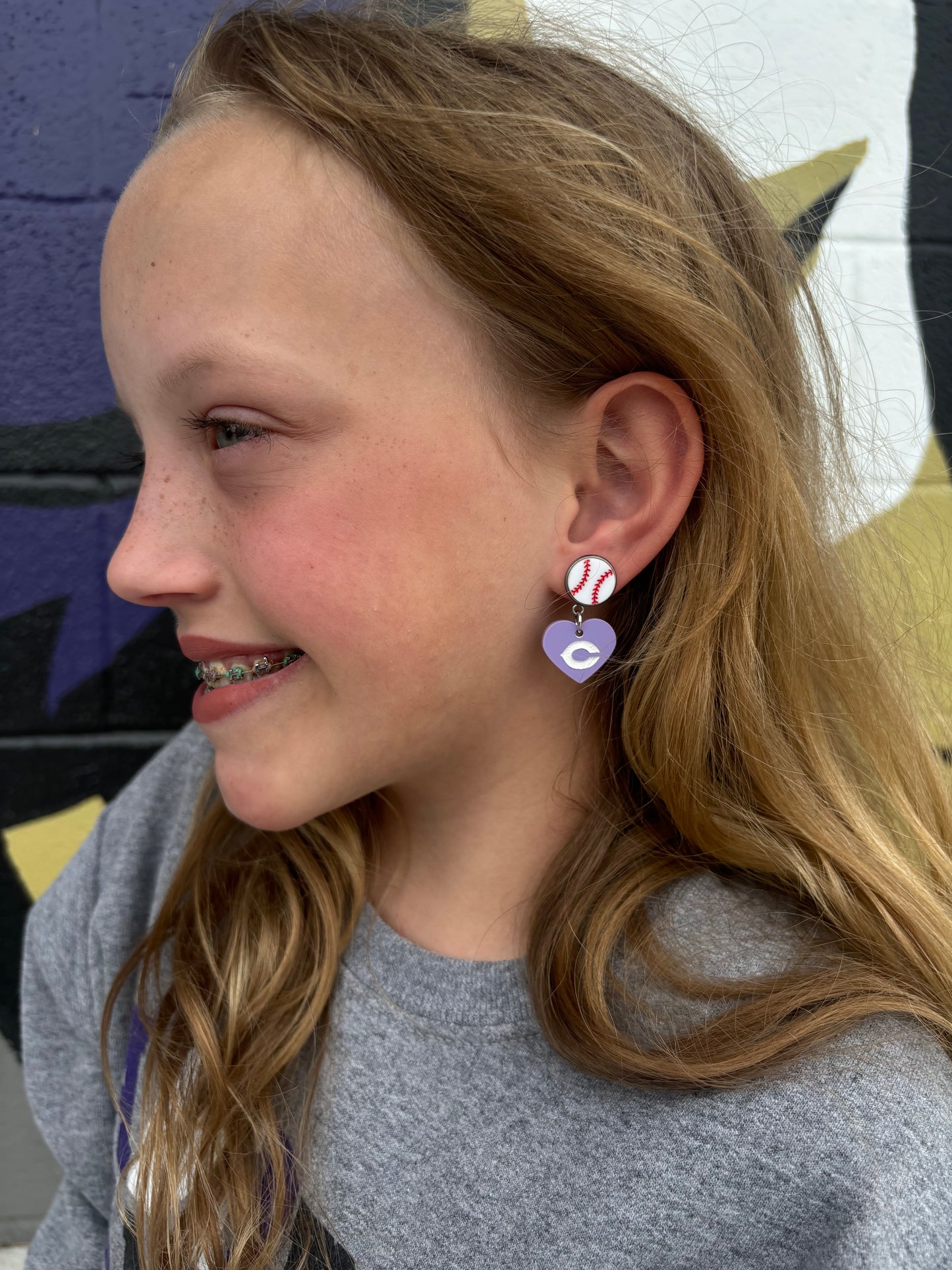 Baseball Heart Fightin’ Chick Earrings