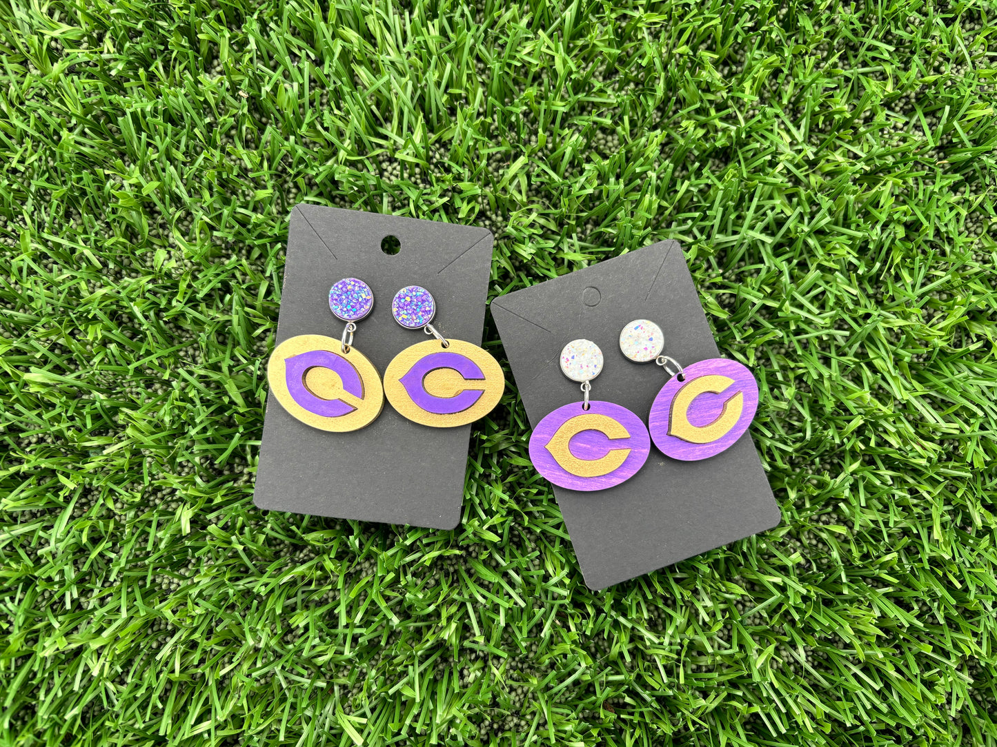 Gold/Purple Fightin’ Chick “C” Dangle Earring