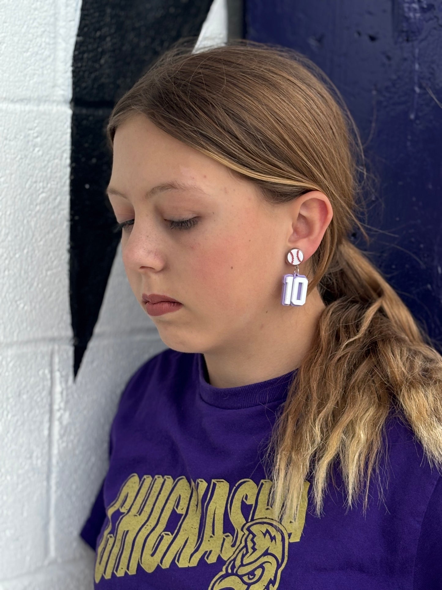 Baseball Jersey Number Pastel Purple 3D Earring