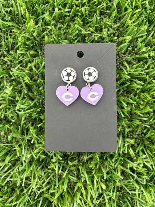 Soccer Heart Purple Pastel Earrings