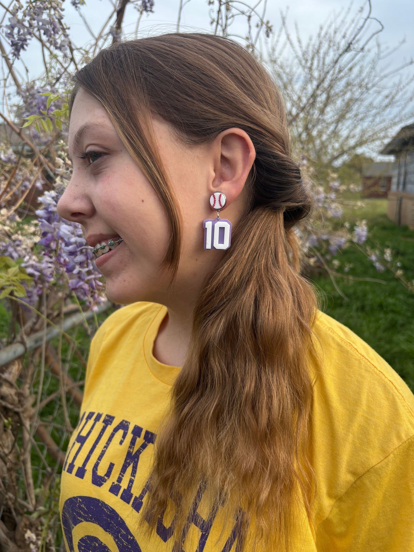 Baseball Jersey Number Pastel Purple 3D Earring