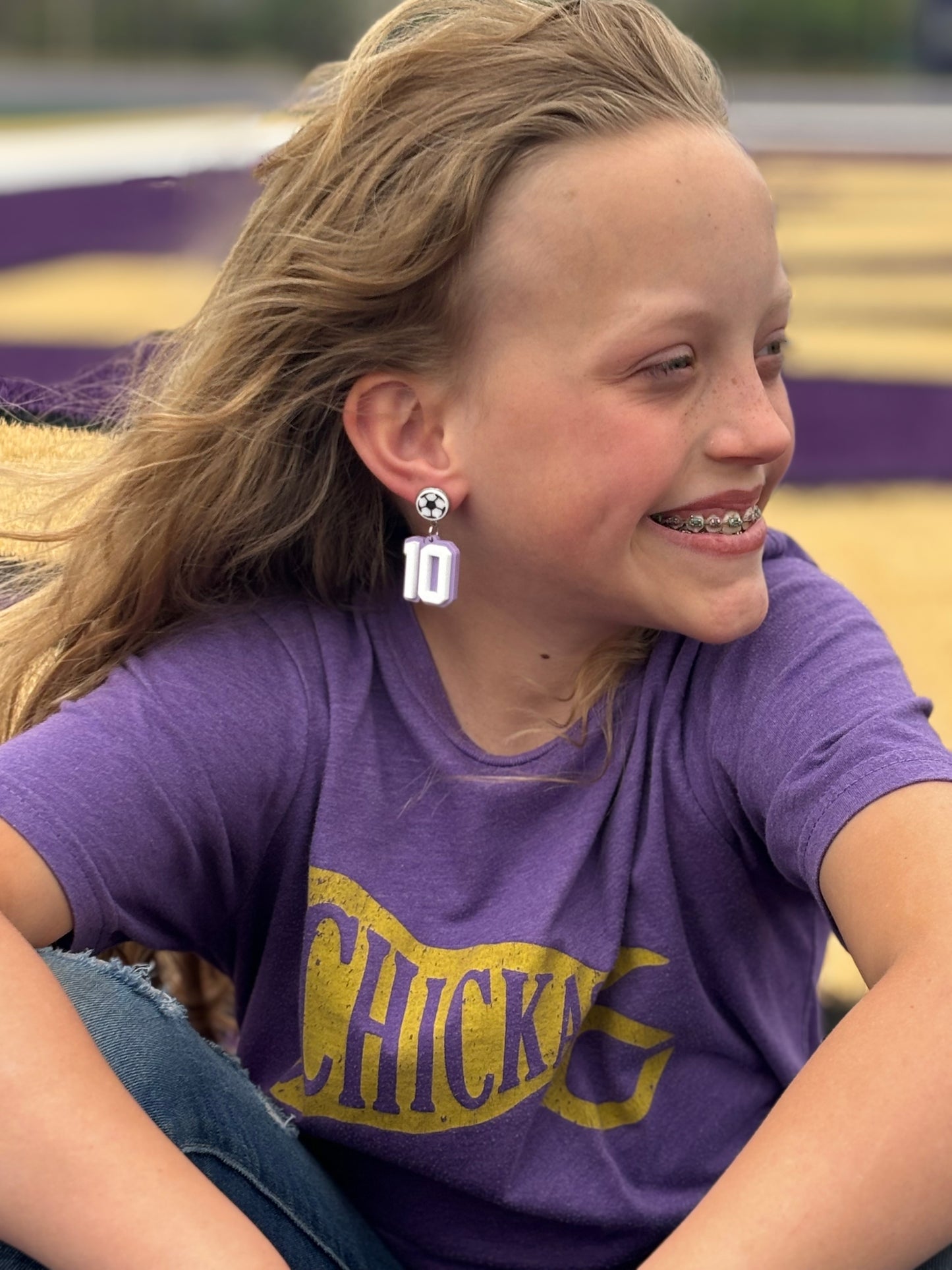 Soccer 3D Custom Jersey Number Pastel Purple/White Earrings