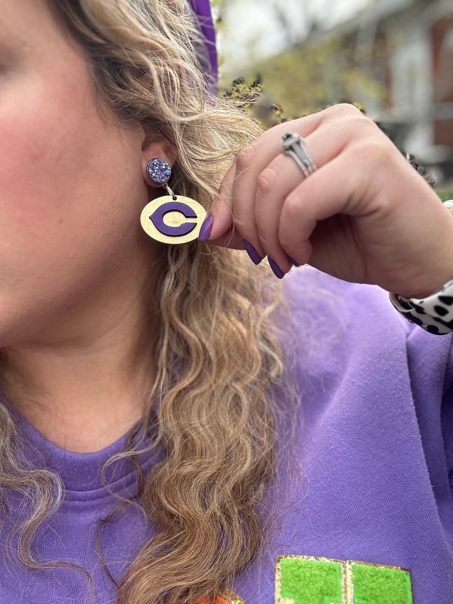 Gold/Purple Fightin’ Chick “C” Dangle Earring