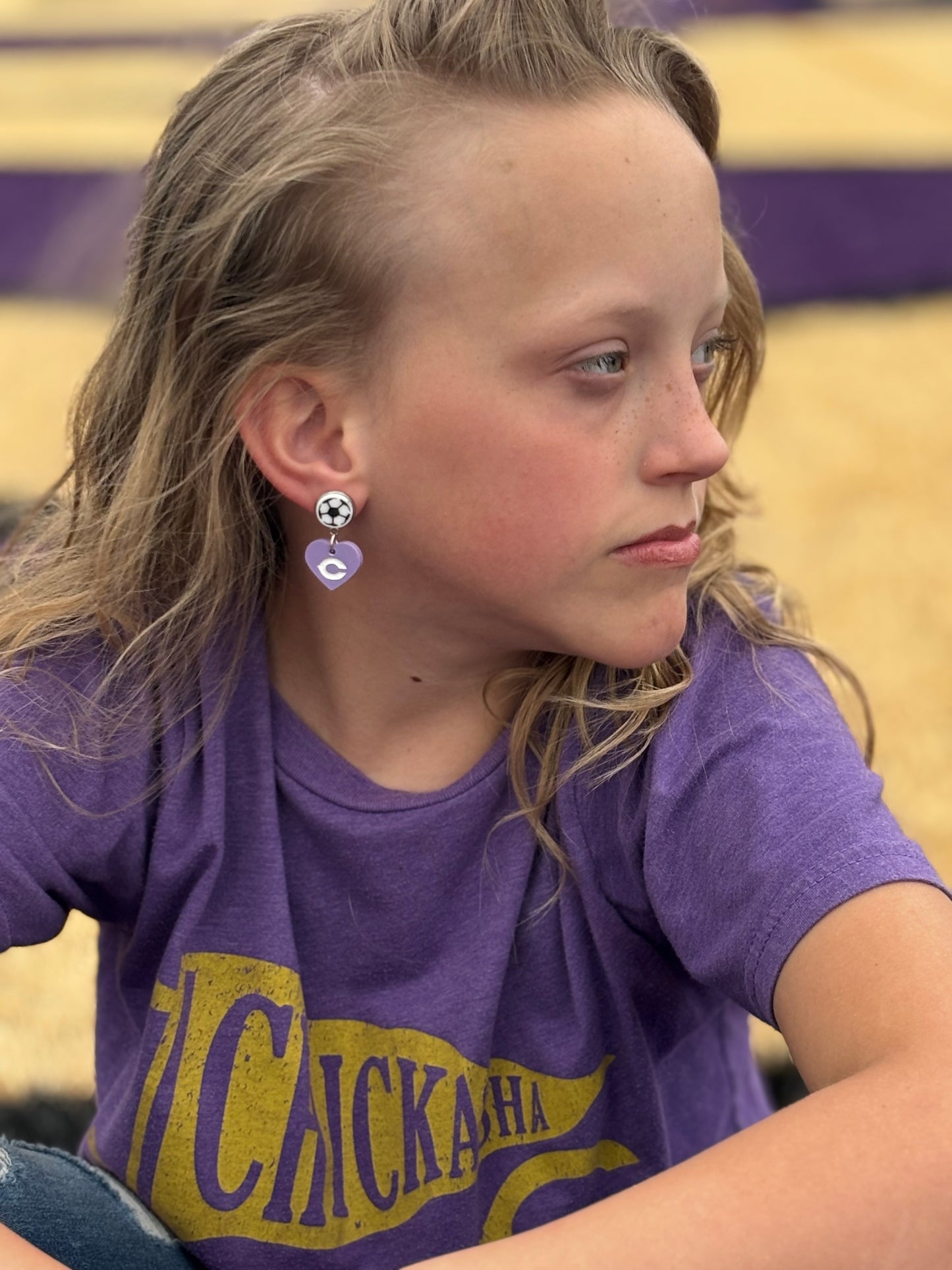 Soccer Heart Purple Pastel Earrings