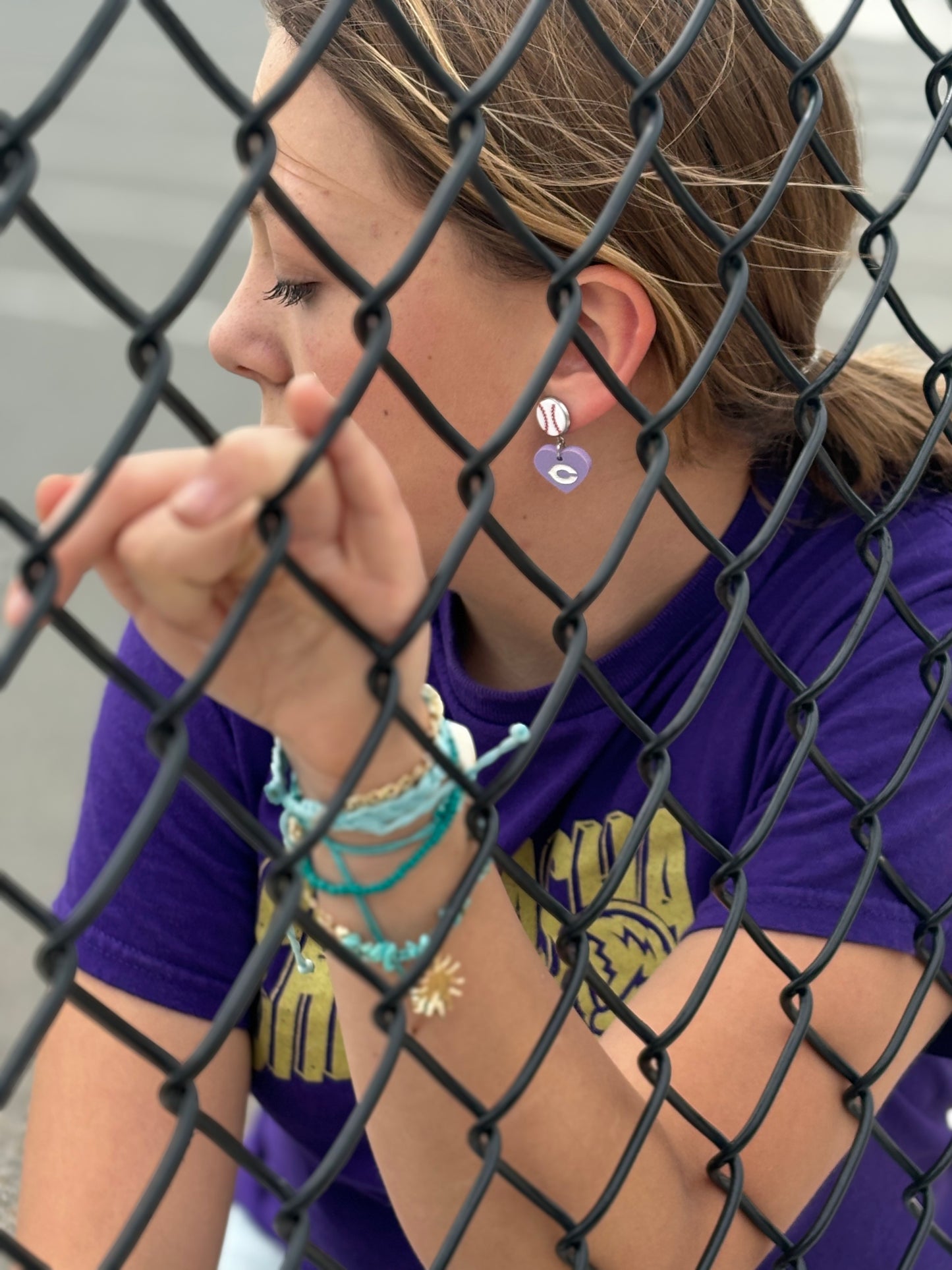 Baseball Heart Fightin’ Chick Earrings