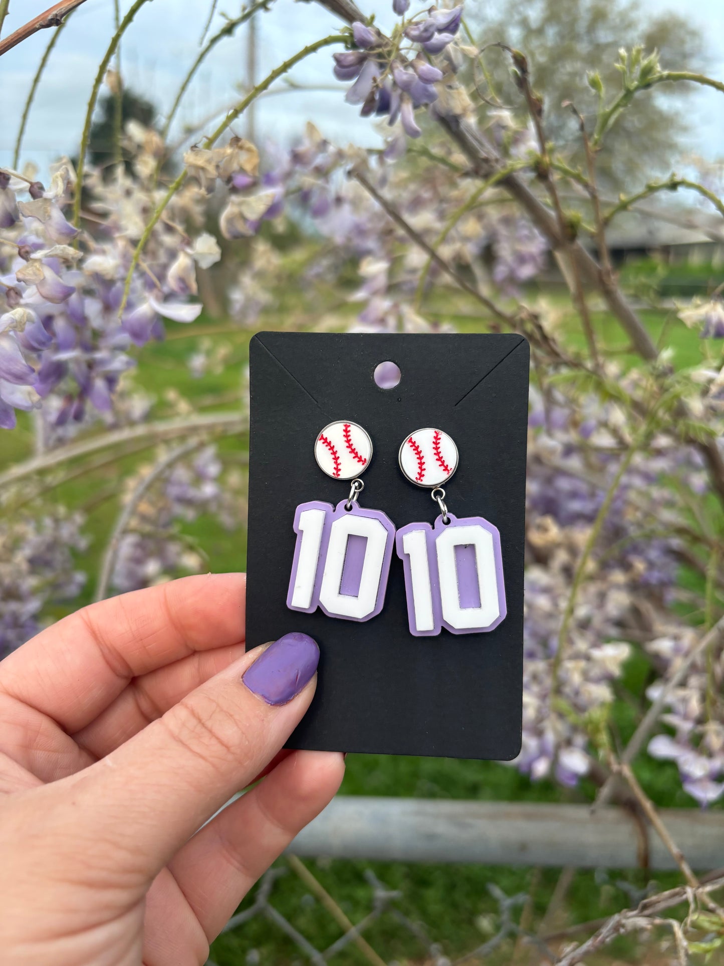 Baseball Jersey Number Pastel Purple 3D Earring