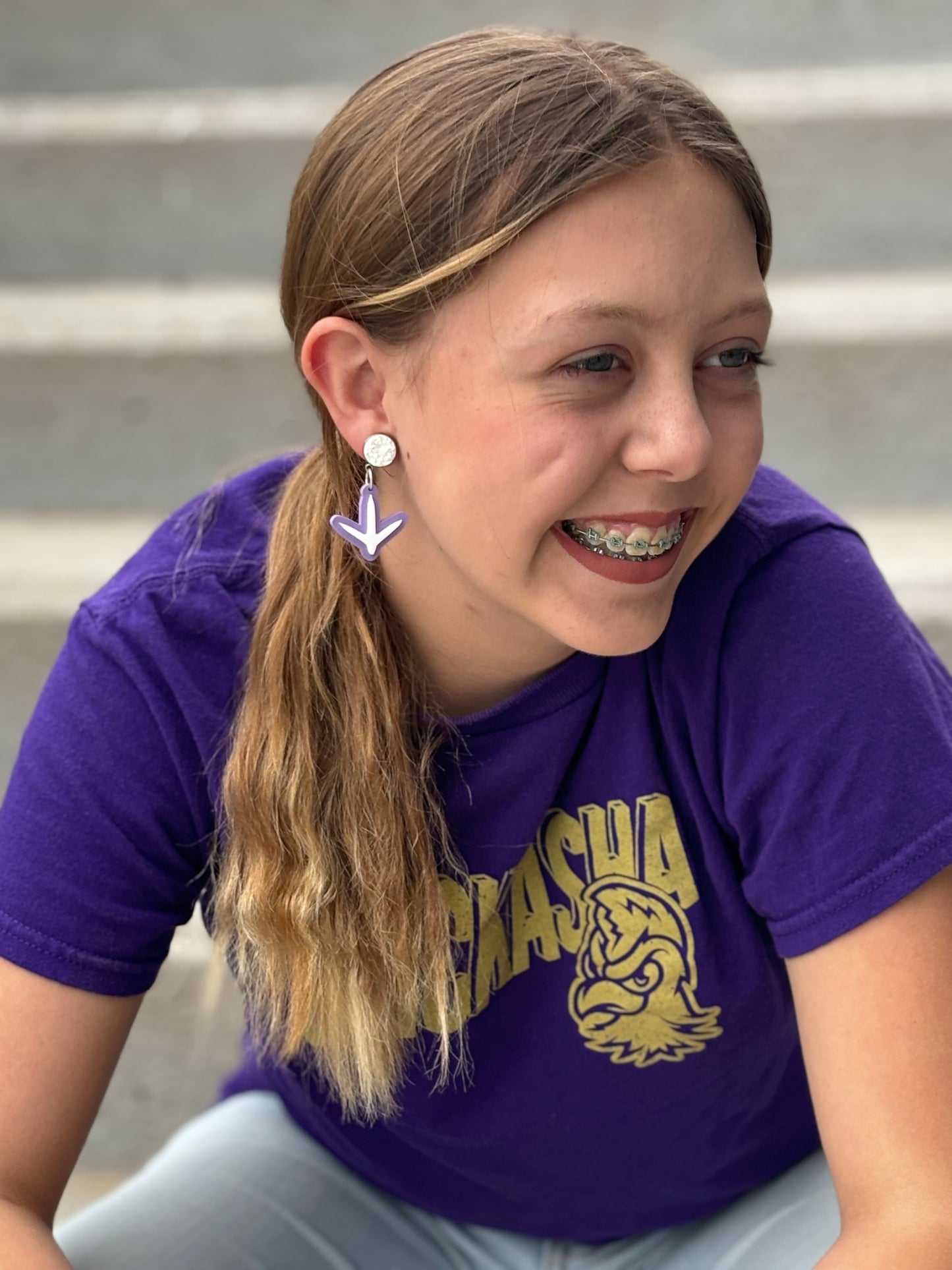 Chick Print Pastel Purple and White Earrings