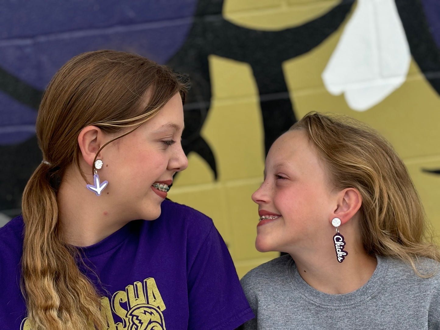 Chick Print Pastel Purple and White Earrings