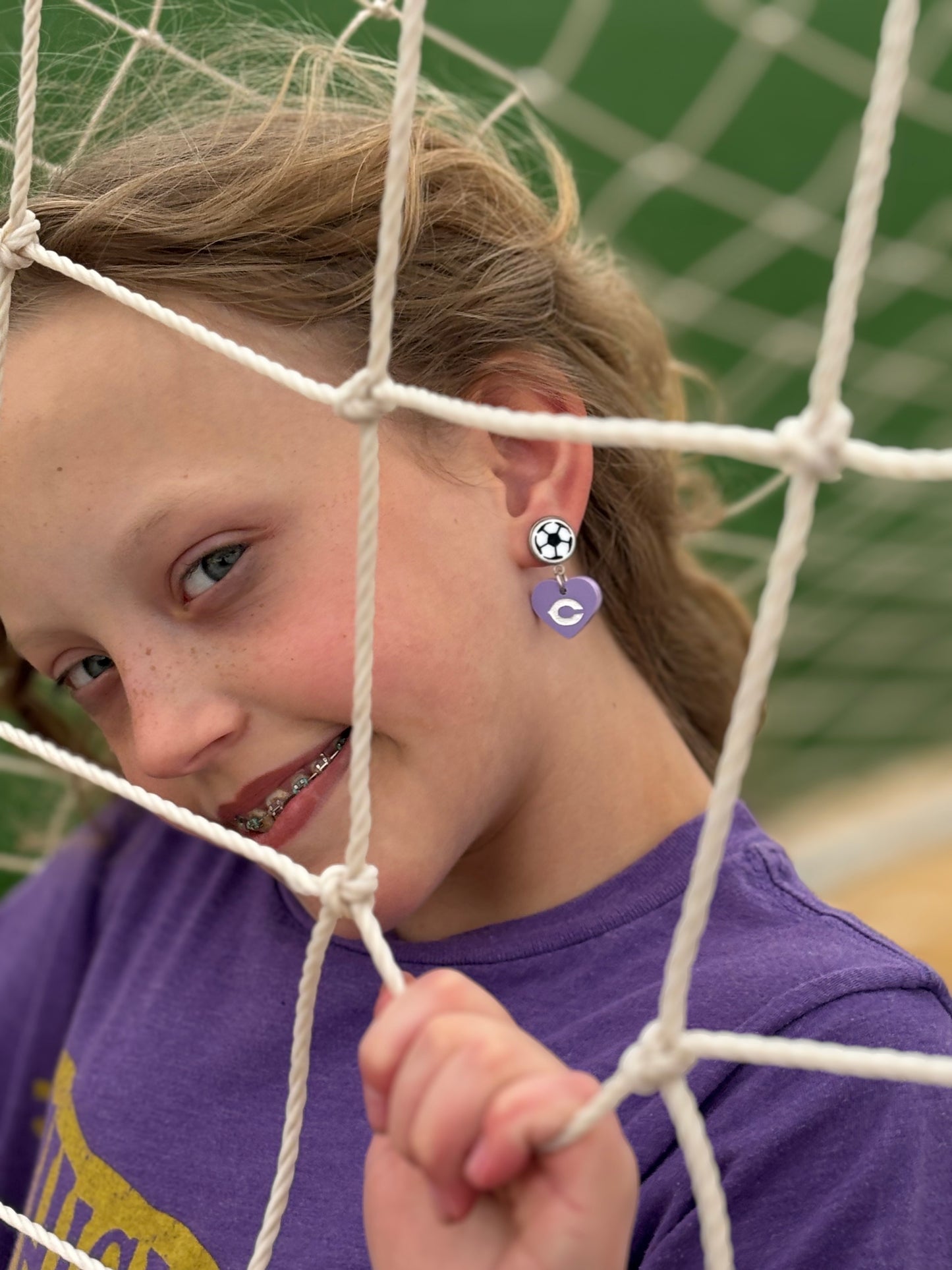 Soccer Heart Purple Pastel Earrings