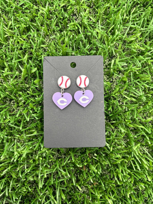 Baseball Heart Fightin’ Chick Earrings