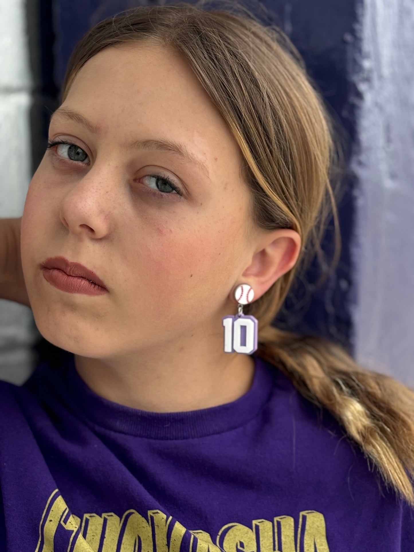 Baseball Jersey Number Pastel Purple 3D Earring