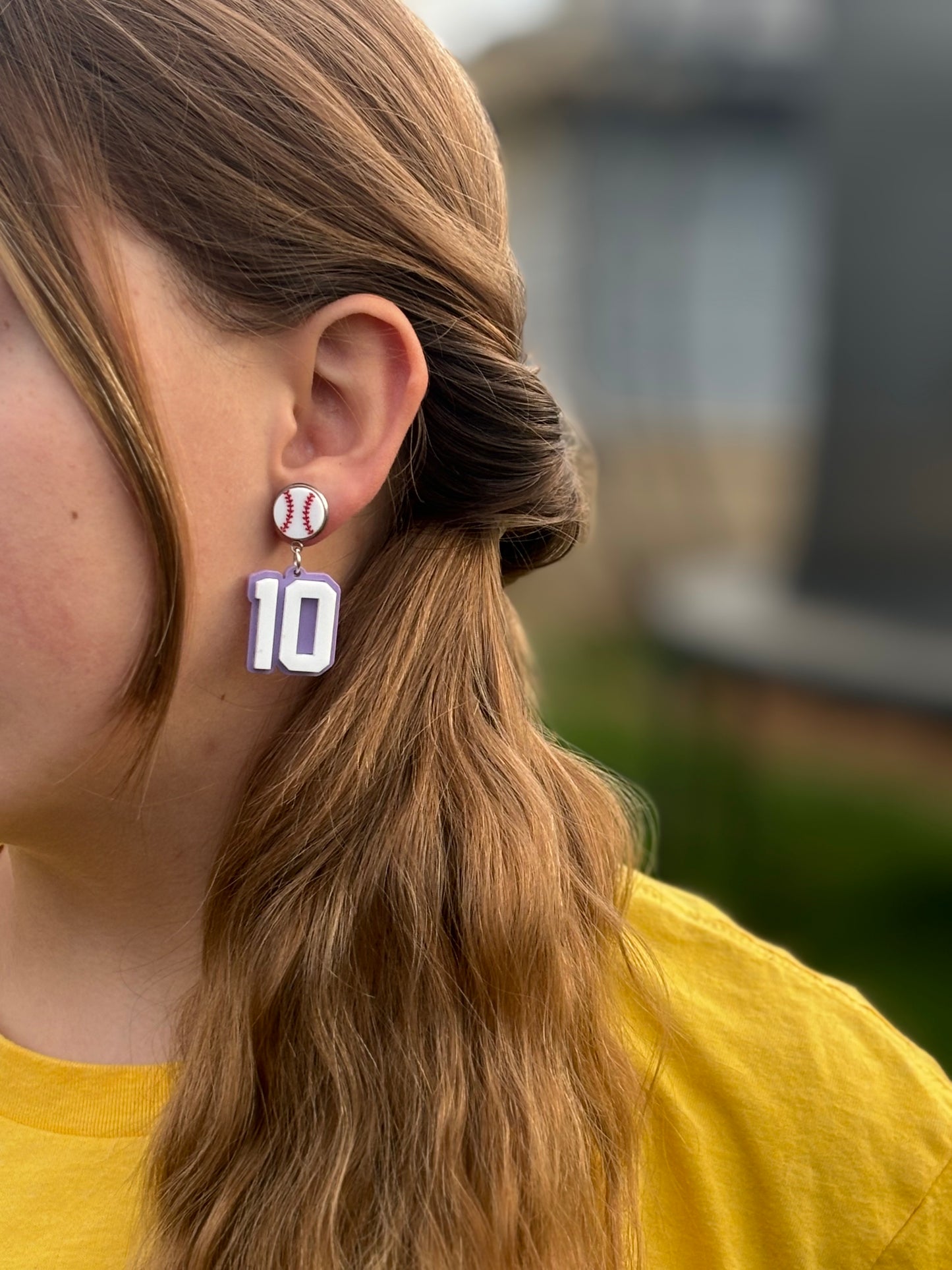 Baseball Jersey Number Pastel Purple 3D Earring