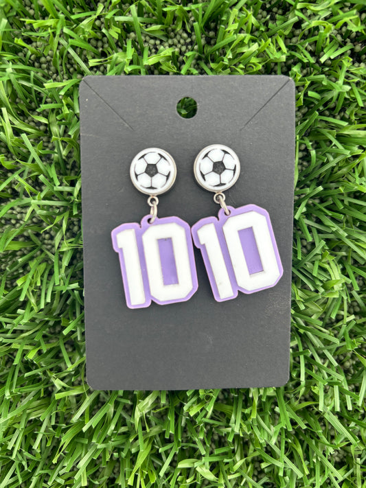 Soccer 3D Custom Jersey Number Pastel Purple/White Earrings