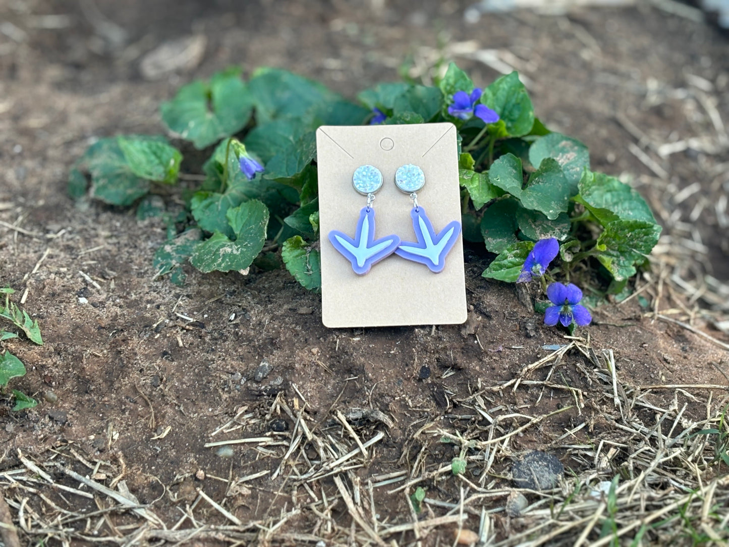 Chick Print Pastel Purple and White Earrings