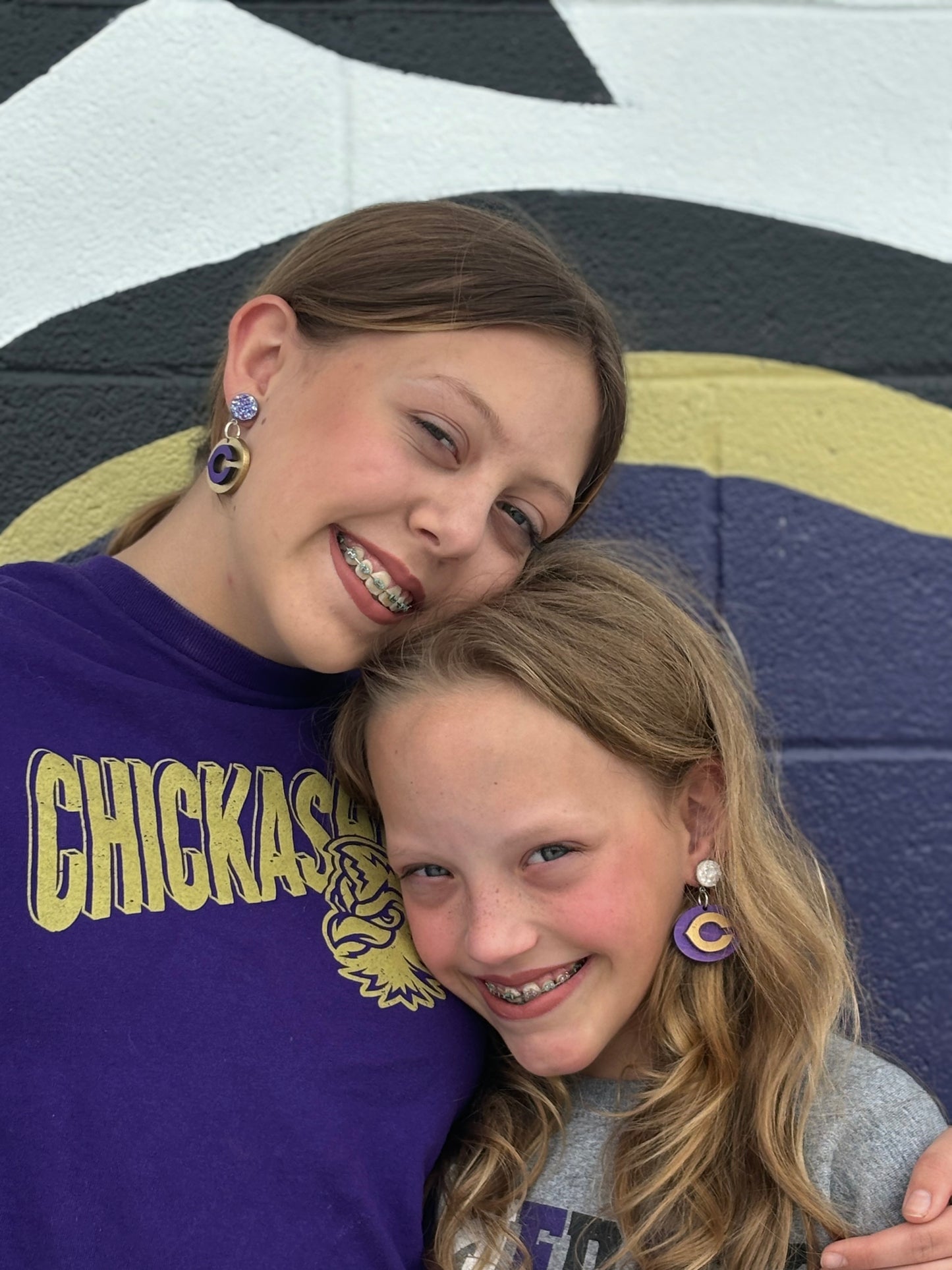 Purple and Gold Fightin’ Chick “C” Earring
