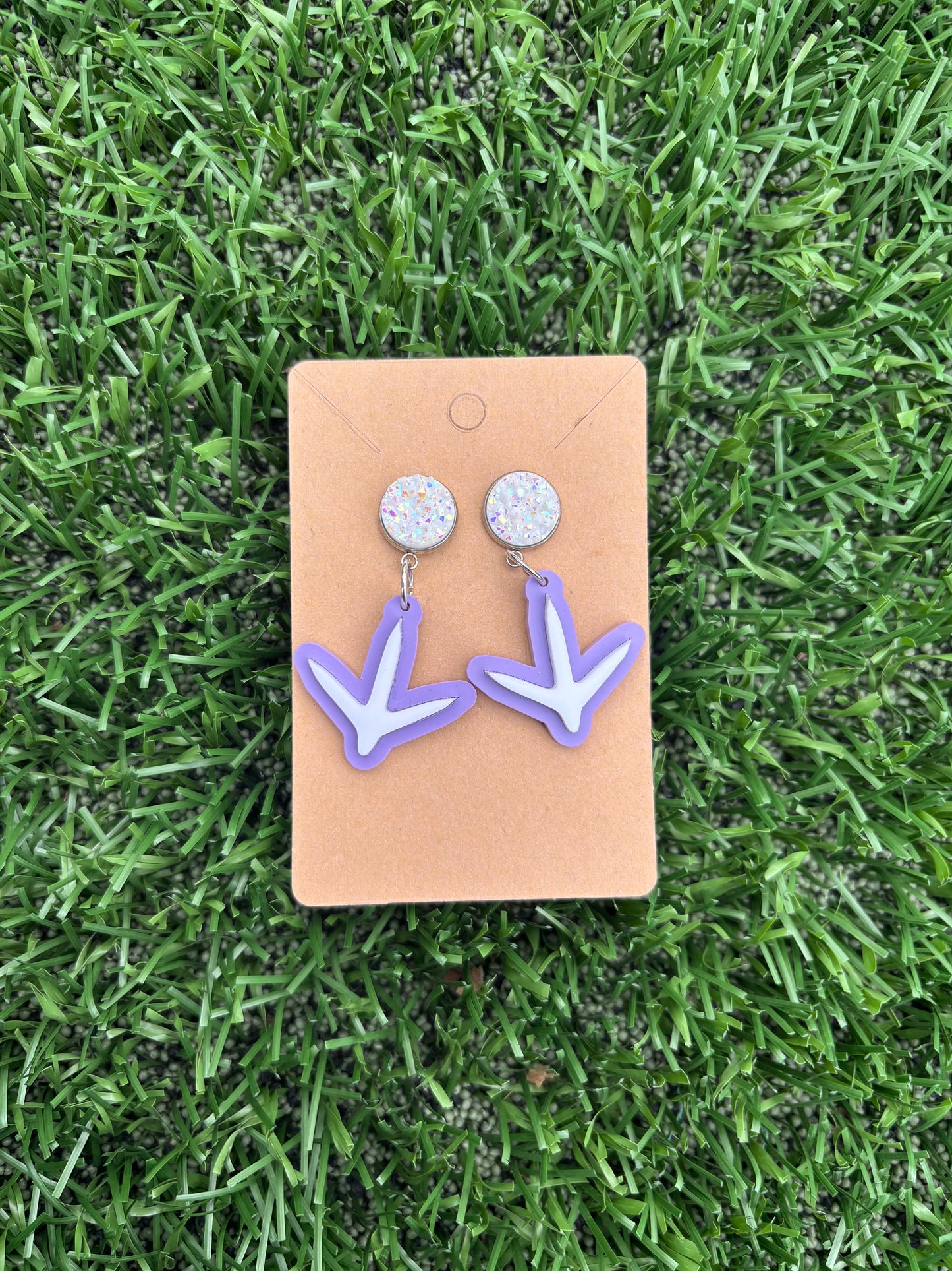 Chick Print Pastel Purple and White Earrings