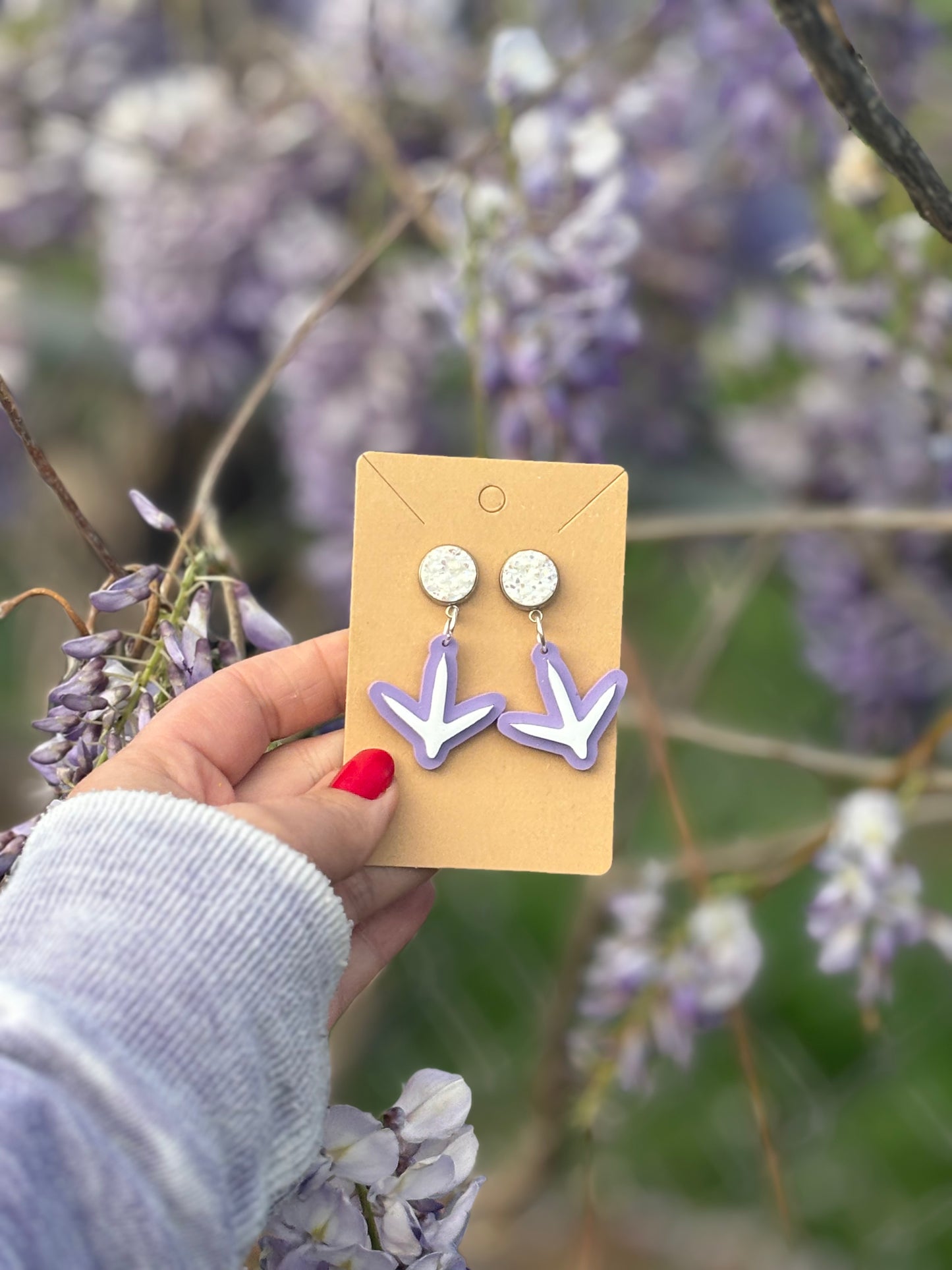 Chick Print Pastel Purple and White Earrings