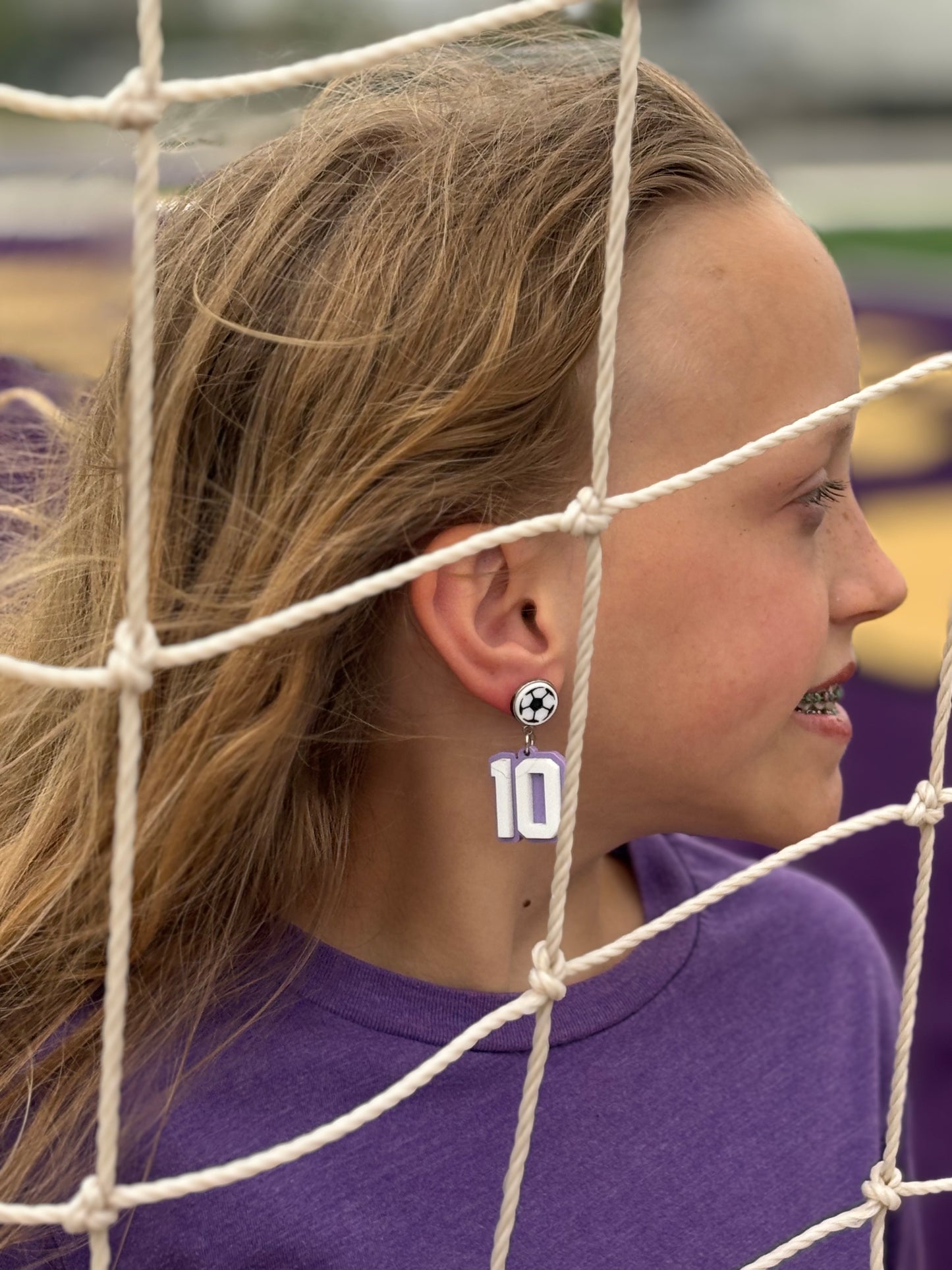 Soccer 3D Custom Jersey Number Pastel Purple/White Earrings