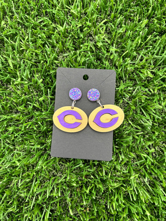 Gold/Purple Fightin’ Chick “C” Dangle Earring