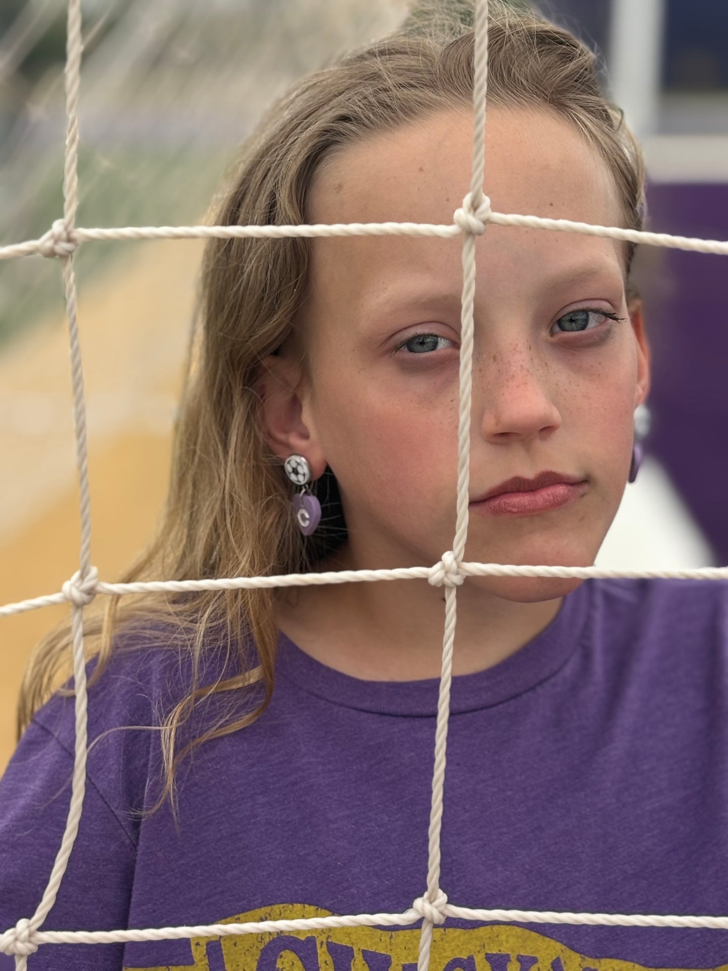 Soccer Heart Purple Pastel Earrings