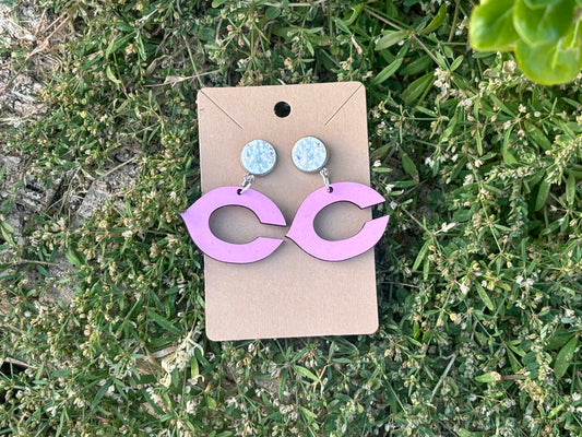 *Pink Out Special Edition - Pastel Pink Chick C Dangle Earrings with White Sparkle Stud