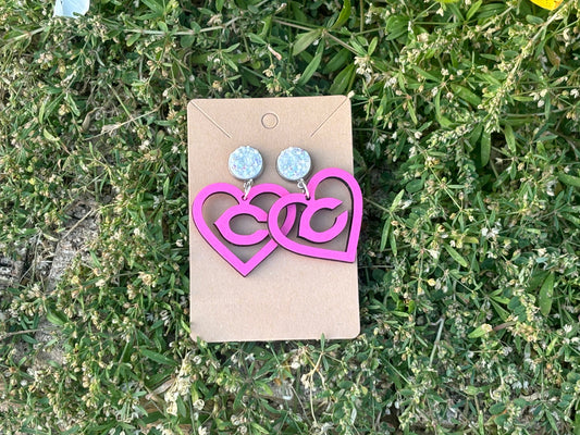*Pink Out Special Edition- Hot Pink Heart Chick C Dangle Earrings